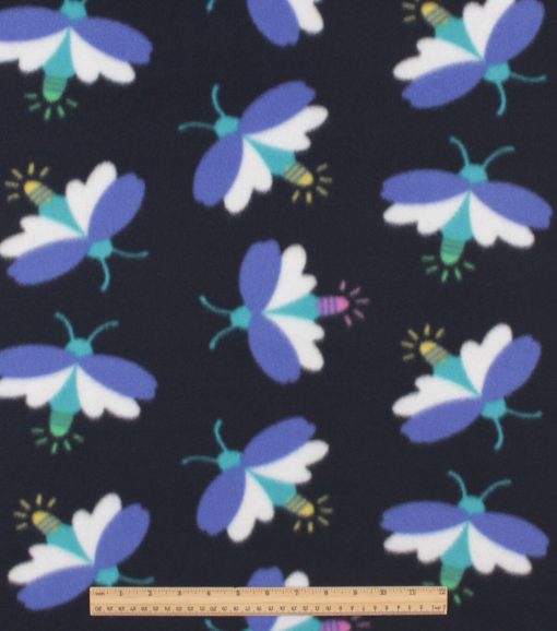 Firefly on Black Blizzard Fleece Fabric - Image 2