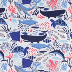 Sea Life on White Blizzard Fleece Fabric