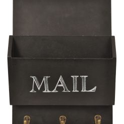 10 x 3.3 x 14 Wooden Mail Bin with Hooks Black