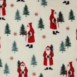 Santa   Pine Trees on White Anti Pill Fleece Fabric