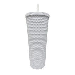 24oz White Textured Tumbler With Straw by Happy