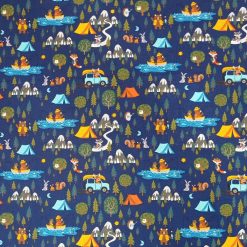 Camp on Blue Novelty Cotton Fabric by POP!