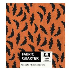 18 x 21 Halloween Bats On Orange Cotton Fabric Quarter 1pc
