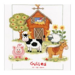 Vervaco 9 x 11.5 At the Farm Record Counted Cross Stitch Kit