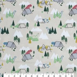 Watercolor Camping Dinos Super Snuggle Flannel Fabric