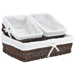 3pc Warm Walnut Woven Willow Baskets by Place   Time
