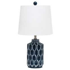 All The Rages Moroccan Table Lamp with Fabric White Shade, Blue