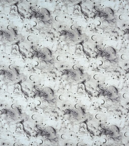 Moons   Smoke on White Cotton Fabric