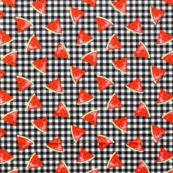 Watermelon On Black Plaid Novelty Cotton Fabric