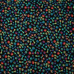 Multicolor Dog Bones   Paw Prints Novelty Cotton Fabric