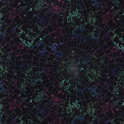 Multicolor Zodiac on Black Anti Pill Fleece Fabric