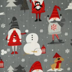 Winter Gnomes on Gray Anti Pill Fleece Fabric