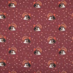 Turkeys On Maroon Cotton Fabric