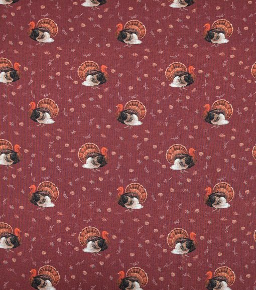 Turkeys On Maroon Cotton Fabric