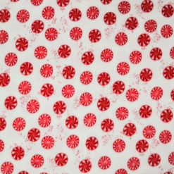 Red Peppermints on White Anti Pill Fleece Fabric