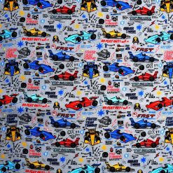 Top Driver on Gray Novelty Cotton Fabric