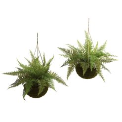 Nearly Natural Leather Fern with Mossy Hanging Basket
