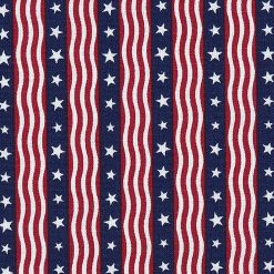 Waving Stars on Stripes Patriotic Cotton Fabric