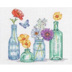 Dimensions 12 x 10 Wildflower Jars Counted Cross Stitch Kit