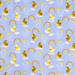 Ducks In Raincoats on Purple Novelty Cotton Fabric