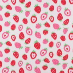 Strawberry Hearts on White Blizzard Fleece Fabric