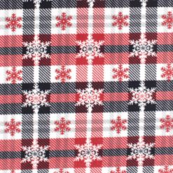 Snowflakes on Red   Black Plaid Anti Pill Fleece Fabric
