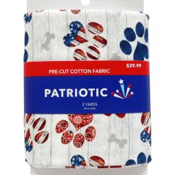 3yd Patriotic White Americana Paw Prints Precut Cotton Fabric