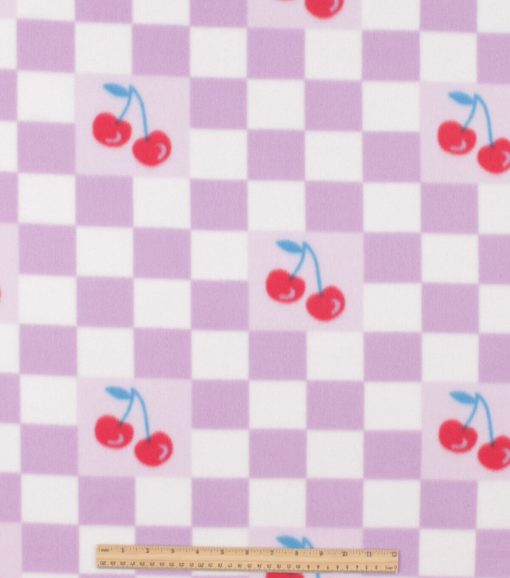 Purple Cherry Check Blizzard Fleece Fabric - Image 2
