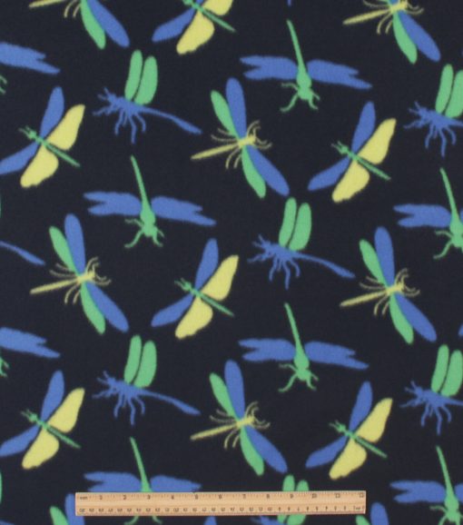 Dragonfly on Black Blizzard Fleece Fabric - Image 2
