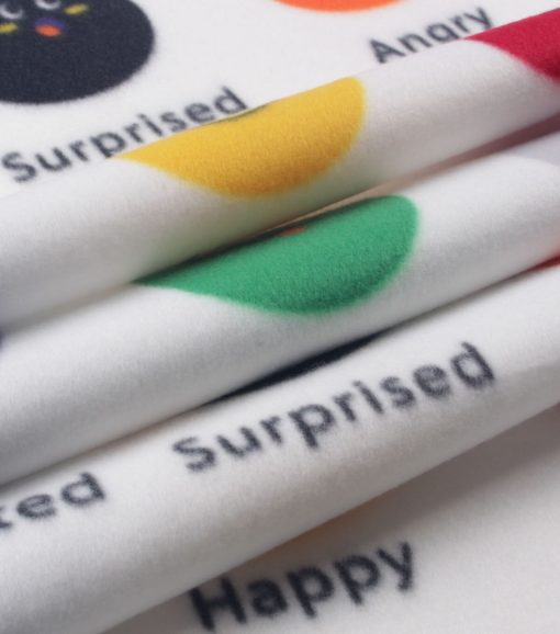 Emotions on White Blizzard Fleece Fabric - Image 3