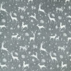 White Reindeer on Gray Anti Pill Fleece Fabric