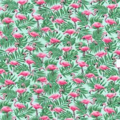 Fabric Traditions Pink Flamingos In Palm Leaves Novelty Cotton Fabric