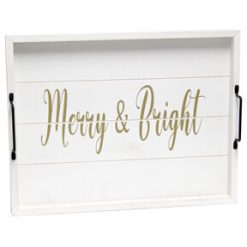 All The Rages Decorative Merry and Bright Wood Serving Tray 15.50 x 12