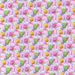 Fabric Traditions Bubble Tea on Purple Novelty Cotton Fabric