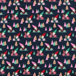 Gnomes Riding Bicycles on Black Super Snuggle Christmas Flannel Fabric