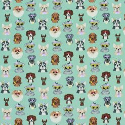 Dogs In Sunglasses Mint Novelty Cotton Fabric