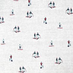 Skiers on White Novelty Cotton Fabric