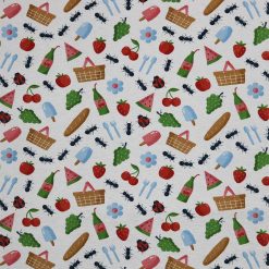 Picnic Icons on White Super Snuggle Flannel Fabric