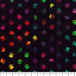 Novelty Cotton Fabric Tie Dye Paws Black