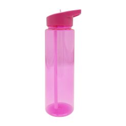 24oz Pink   Clear Fliptop Water Bottle With Straw by Happy