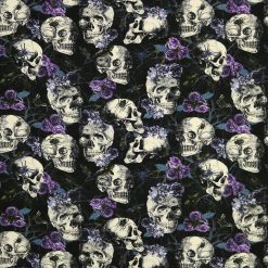 Floral Skulls Halloween Super Snuggle Flannel Fabric