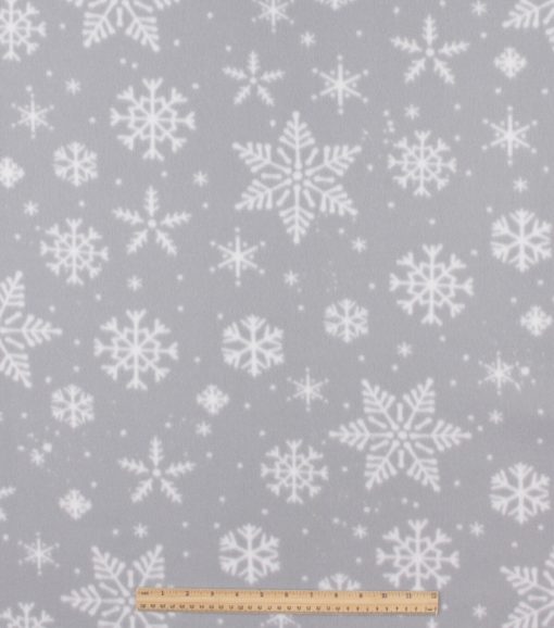 Gray Snowflake Blizzard Fleece Fabric - Image 2