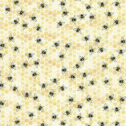 Yellow Sunny Bee on Honeycomb Premium Cotton Fabric