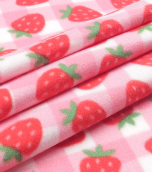 Pink Strawberry Check Blizzard Fleece Fabric - Image 2
