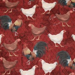 Roosters on Red Novelty Cotton Fabric