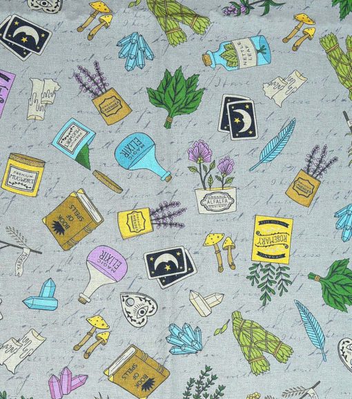 Gray Spells   Potions Novelty Cotton Fabric
