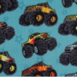 Monster Trucks on Teal Anti Pill Fleece Fabric