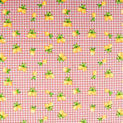 Lemons On Pink Gingham Novelty Cotton Fabric
