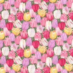 Fabric Traditions Pink   Red Garden Party Tulips Premium Cotton Fabric