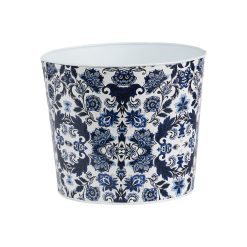 Nearly Natural 12 Oriental Blue   White Metal Planter
